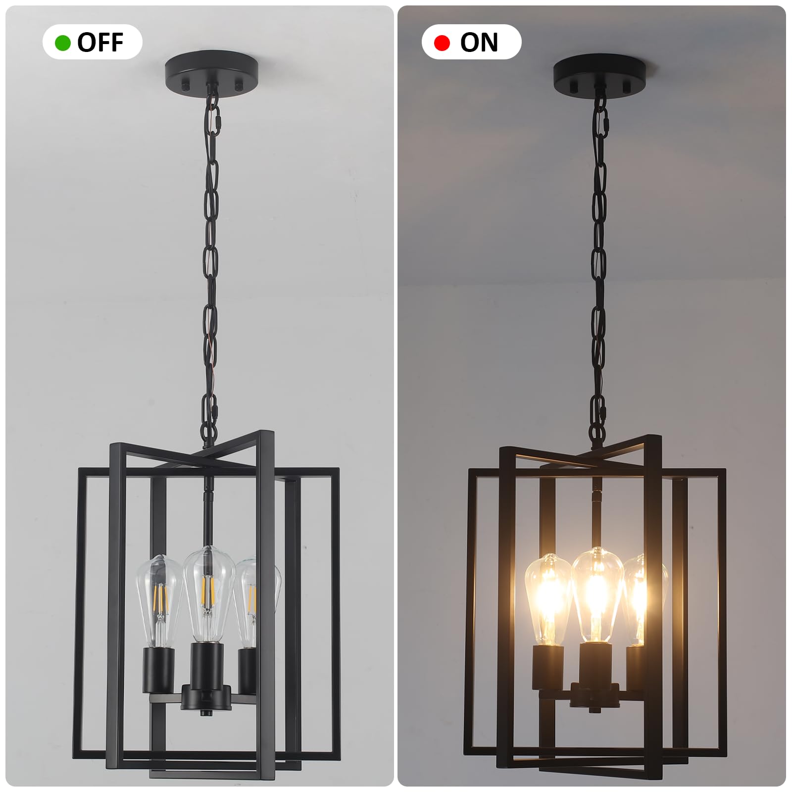 Black Gold Chandelier for Dining Room, Modern Farmhouse 3 Light Entryway Pendant Light Fixture Adjustable Geometric Industrial Rustic Foyer Light for Living Room Kitchen Island Hallway Bedroom