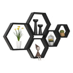 WONFUlity Hexagon Floating Shelves Honeycomb Shelves Wall Mounted Wood Farmhouse Storage Wall Shelf for Bathroom, Kitchen, Bedroom, Living Room,Driftwood Finish Decor,Dark Brwon