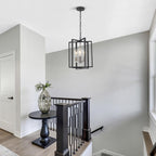 Black Gold Chandelier for Dining Room, Modern Farmhouse 3 Light Entryway Pendant Light Fixture Adjustable Geometric Industrial Rustic Foyer Light for Living Room Kitchen Island Hallway Bedroom