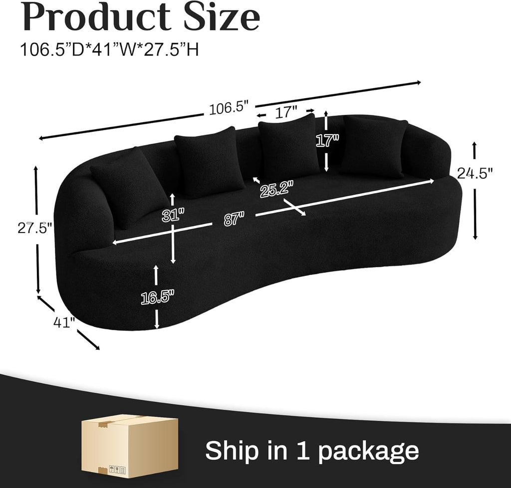 131" Oversized Sectional Sofa for Living Room, Modern Luxury Plush Chenille 4-Seater Extra Deep & Wide Seat Curved Cloud Couch with 4 Throw Pillows, No Assembly Needed, Light Brown
