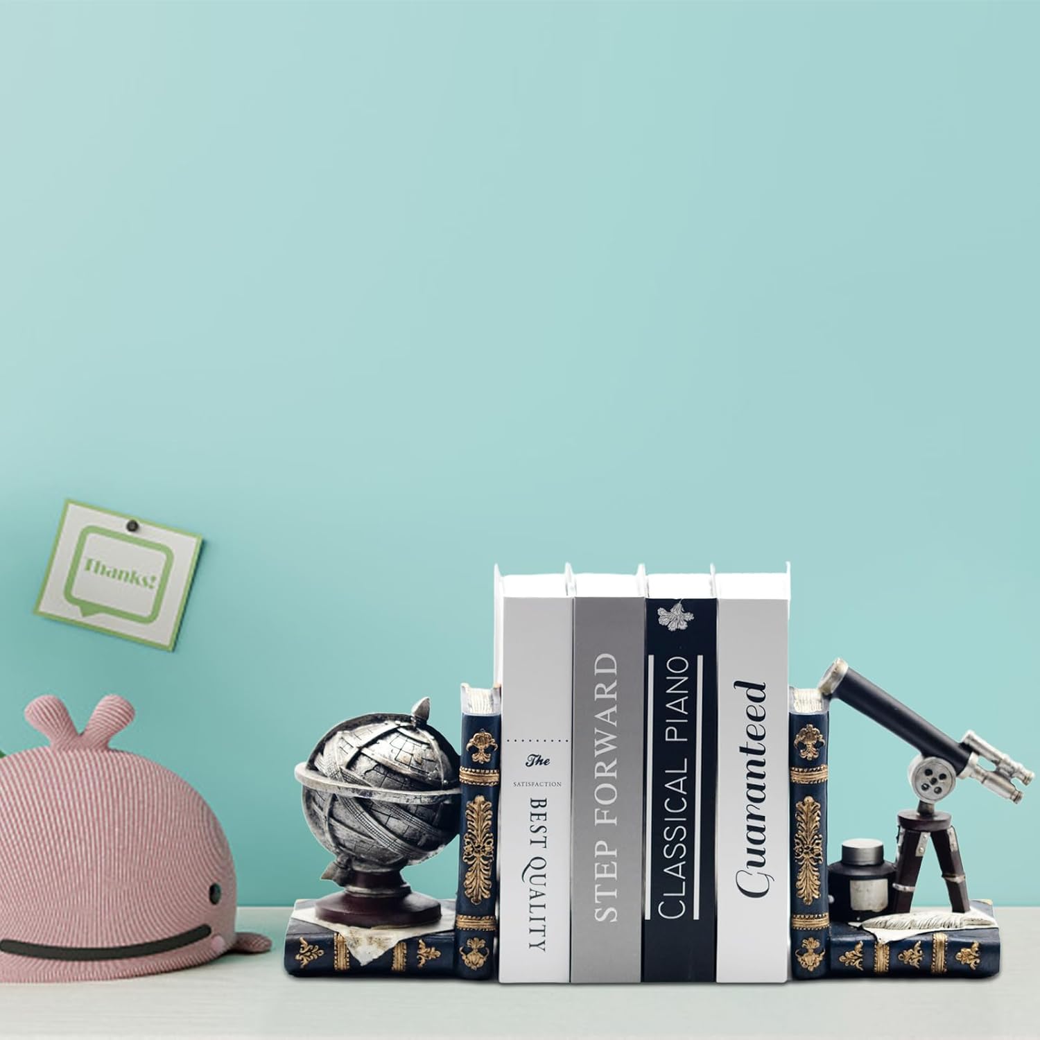 AUSTUFF Vintage Decorative Bookends, Armillary Sphere and Space Telescope Decorative Bookends, Vintage Decorative Unique Bookends for Home Office Schools
