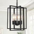 Black Gold Chandelier for Dining Room, Modern Farmhouse 3 Light Entryway Pendant Light Fixture Adjustable Geometric Industrial Rustic Foyer Light for Living Room Kitchen Island Hallway Bedroom