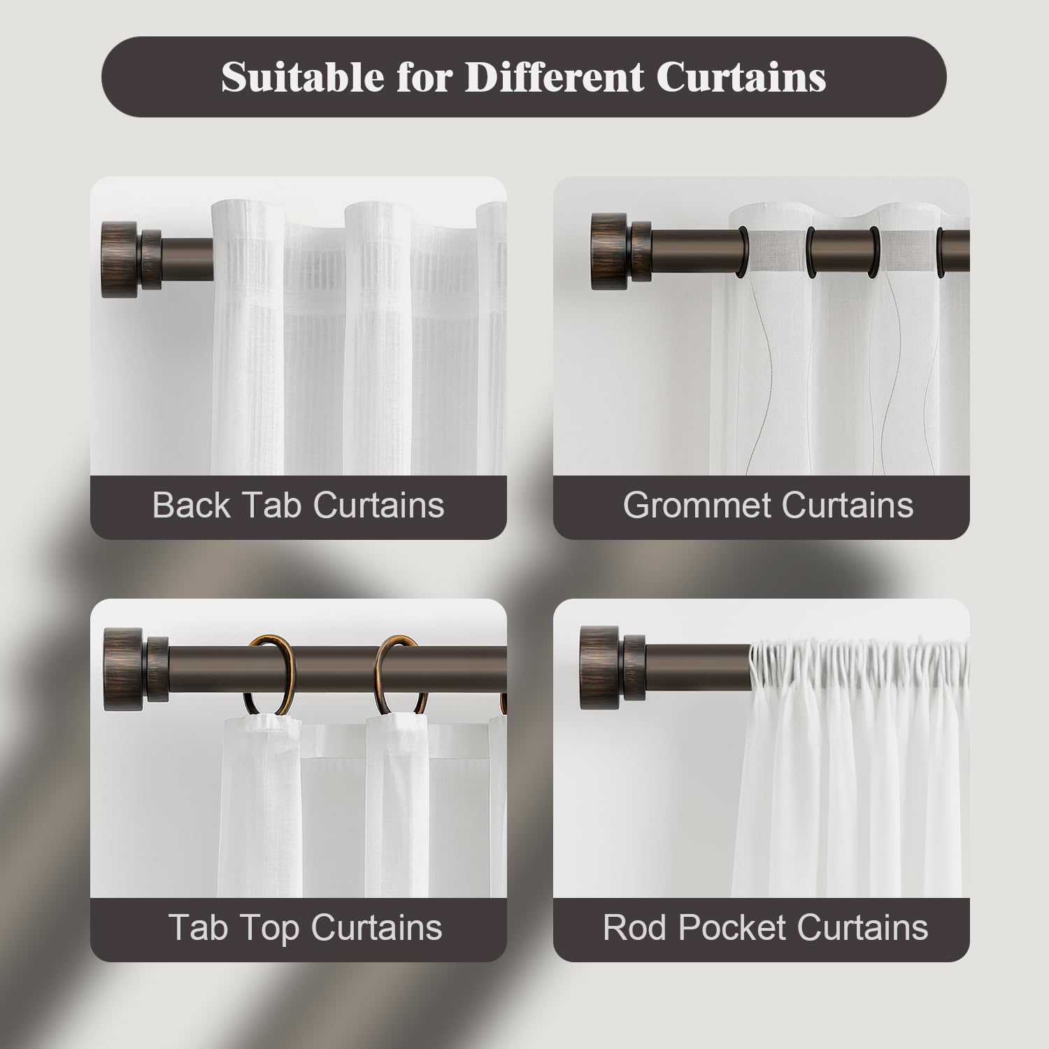 Oneach Heavy Duty Curtain Rods for Windows 72 to 144 Inch, 1 Inch Brass Gold Curtain Rod, Adjustable Length Rod with Metal Finials, Modern Decorative for Bedroom Kitchen Living Room (16 to 150 Inch)