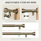 Oneach Heavy Duty Curtain Rods for Windows 72 to 144 Inch, 1 Inch Brass Gold Curtain Rod, Adjustable Length Rod with Metal Finials, Modern Decorative for Bedroom Kitchen Living Room (16 to 150 Inch)