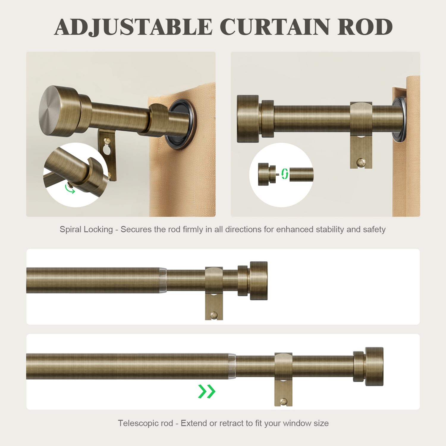 Oneach Heavy Duty Curtain Rods for Windows 72 to 144 Inch, 1 Inch Brass Gold Curtain Rod, Adjustable Length Rod with Metal Finials, Modern Decorative for Bedroom Kitchen Living Room (16 to 150 Inch)