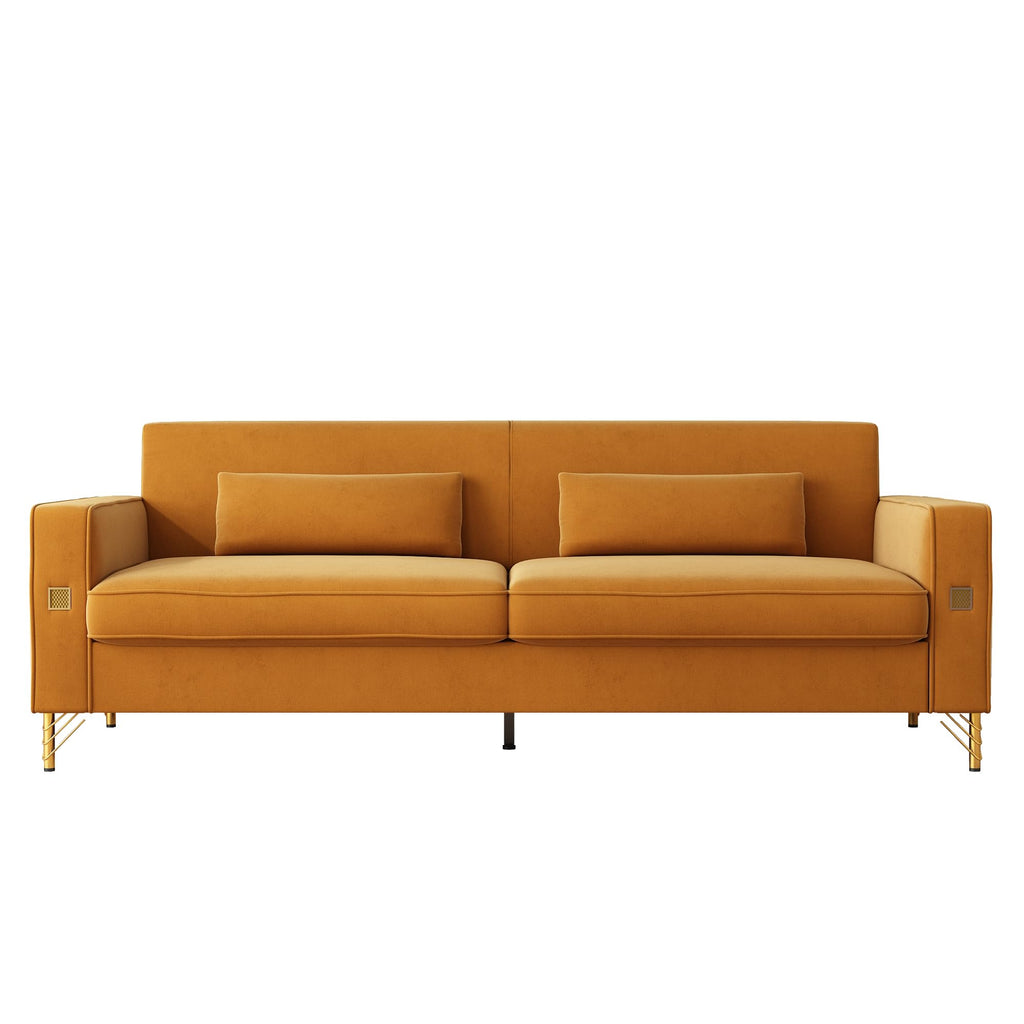 KEIKI 86" Oversized Luxury Velvet Sofa with Armrest and Removable Plush Cushions, Modern Style Gold Accents 3-Seater Couch with Solid Legs, Easy Assembly, for Living Room, Apartment, Green