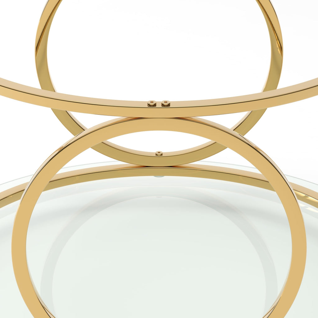 32" Tempered Glass Round Coffee Table Modern Gold Frame Ring Base Single-Layer Circle Living Room Center Tables