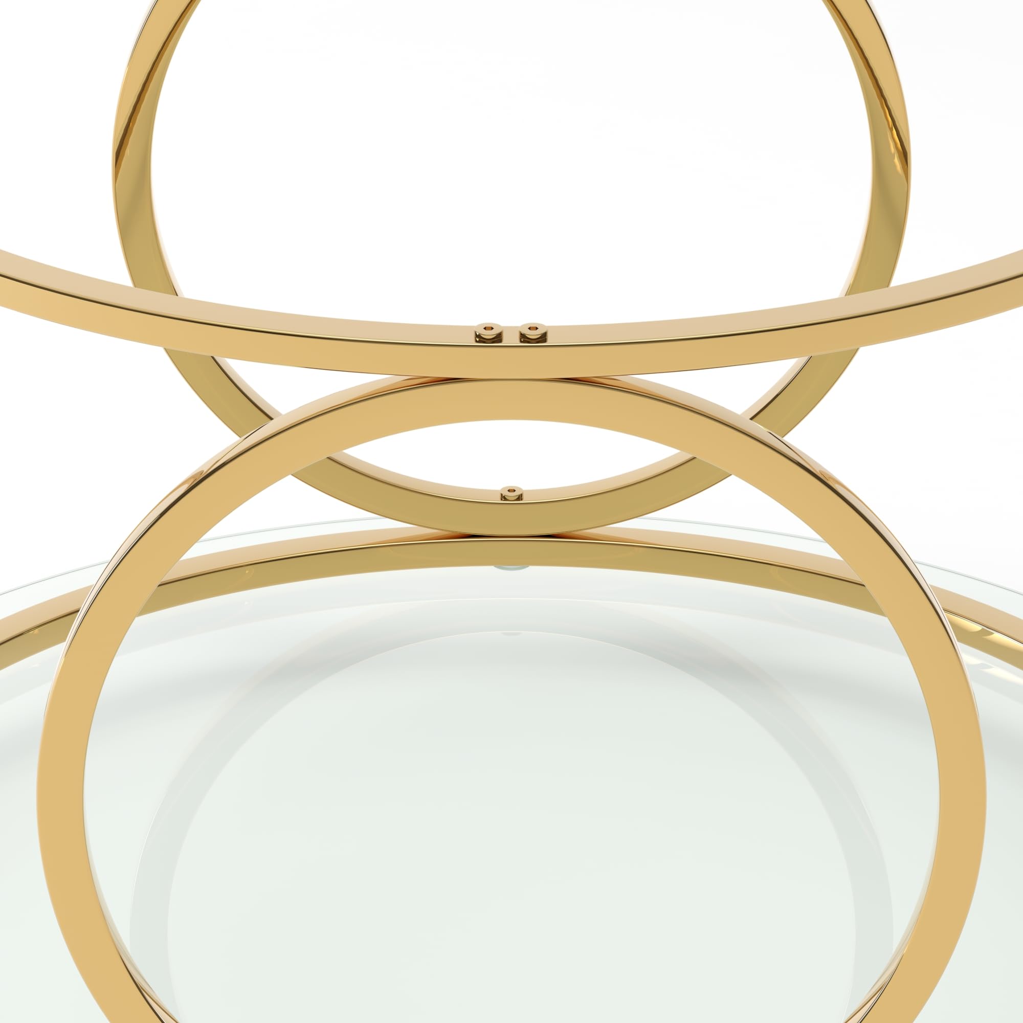 32" Tempered Glass Round Coffee Table Modern Gold Frame Ring Base Single-Layer Circle Living Room Center Tables