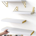 BAYKA Floating Shelves for Bedroom Decor, Wall Shelves for Storage, Wall Mounted Rustic Wood Floating Shelf for Books,Corner Shelf for Bathroom,Kitchen,Living Room(Black and Gold，Set of 4)