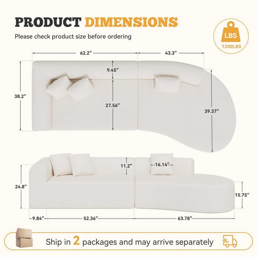 126" Curved Modular Sectional Sofa, Modern Boneless Couches for Living Room,No Assembly Required Cloud Couch,Brown Corduroy Fabric,1 PCS