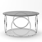 32" Tempered Glass Round Coffee Table Modern Gold Frame Ring Base Single-Layer Circle Living Room Center Tables