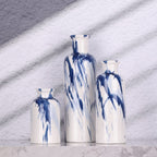 Blue Ceramic Vase Set - 3 Blue Small Vases, Farmhouse Country Flower Vase Home Decor, Living Room Decoration, Table Decoration, Fireplace Decor, and Entrance Decorations Centerpieces