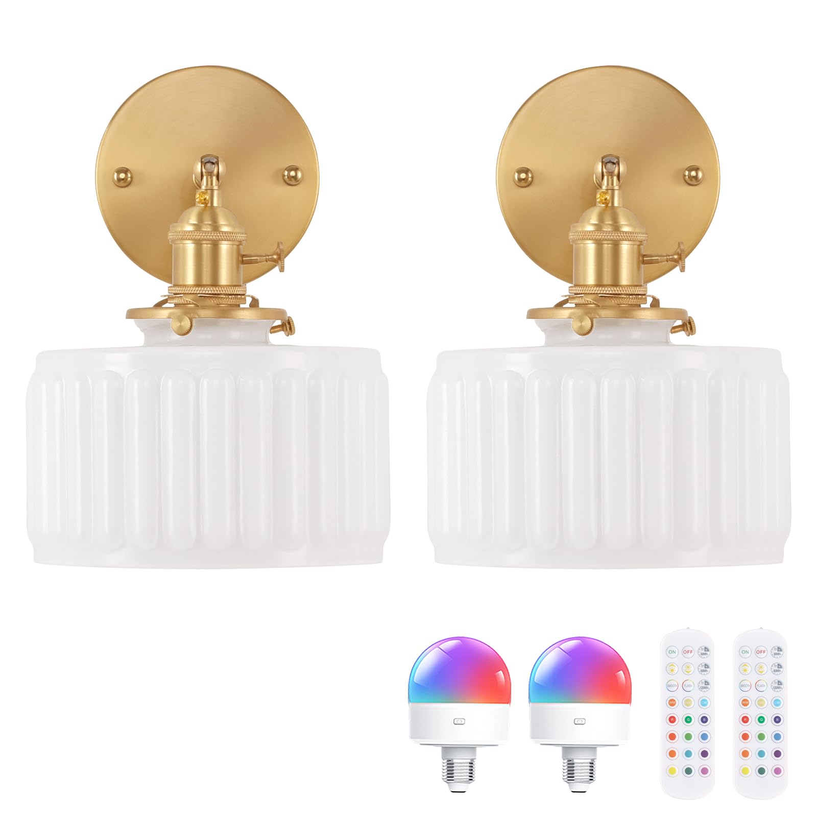 Shenmoyl Vintage Wall Sconce Wall Lamp with Amber Striped Glass Shade Hanging Wall Sconce with 4.9FT Plug in Cord, Modern Wall Lamp Fixtures Decor for Bedside Bedroom Indoor Doorway