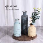 Blue Ceramic Vase Set - 3 Blue Small Vases, Farmhouse Country Flower Vase Home Decor, Living Room Decoration, Table Decoration, Fireplace Decor, and Entrance Decorations Centerpieces