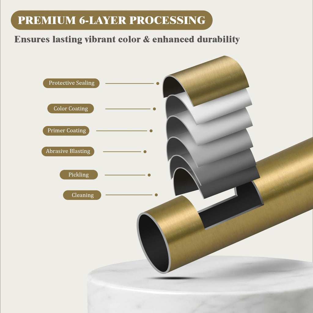 Oneach Heavy Duty Curtain Rods for Windows 72 to 144 Inch, 1 Inch Brass Gold Curtain Rod, Adjustable Length Rod with Metal Finials, Modern Decorative for Bedroom Kitchen Living Room (16 to 150 Inch)