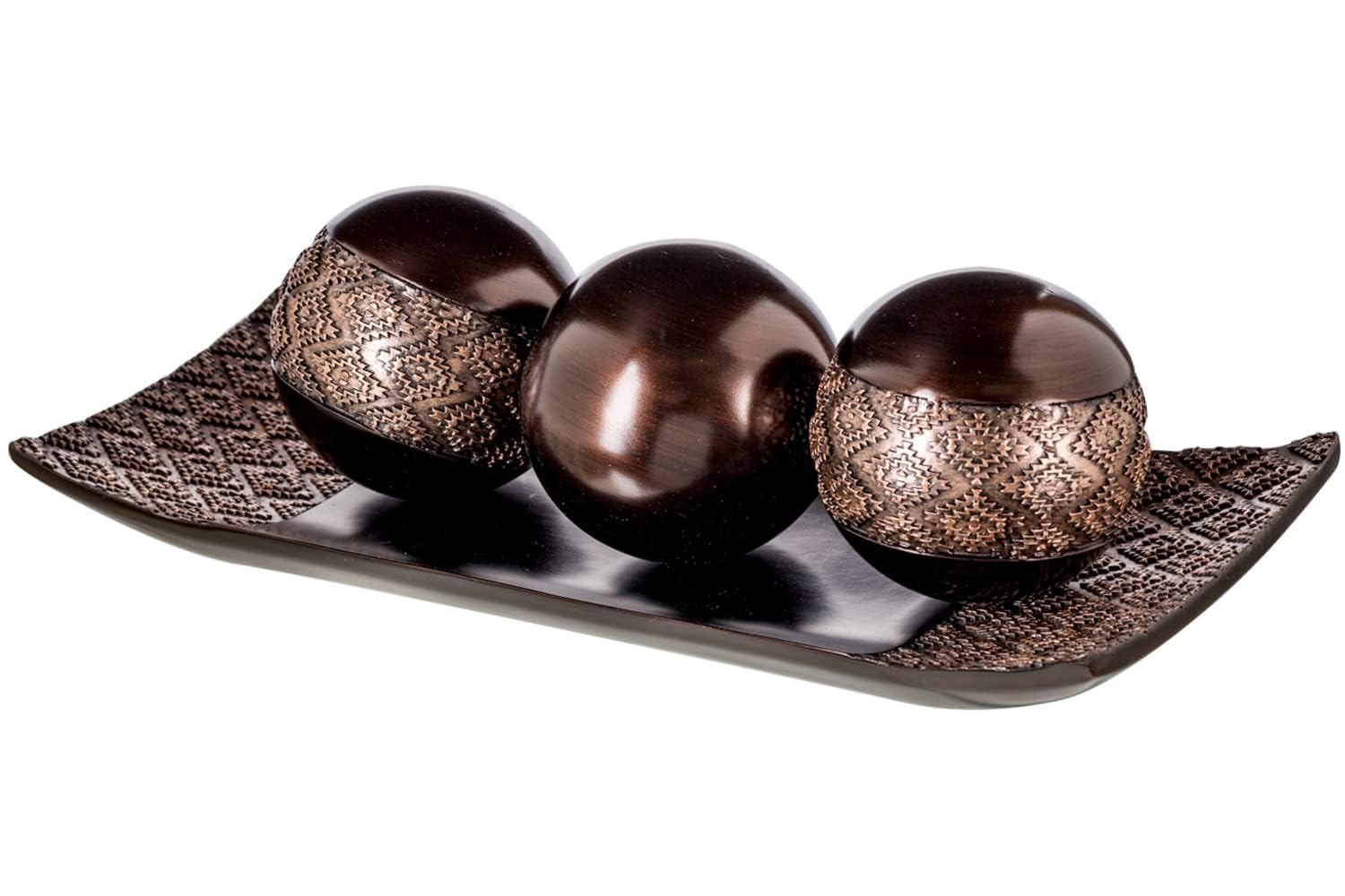 Creative Scents Dublin Silver Decorative Tray and Orbs Balls Set - Centerpiece Bowl with Balls for Dining room Table, Rustic Coffee Table Decor for Living Room Decor, Gift Boxed