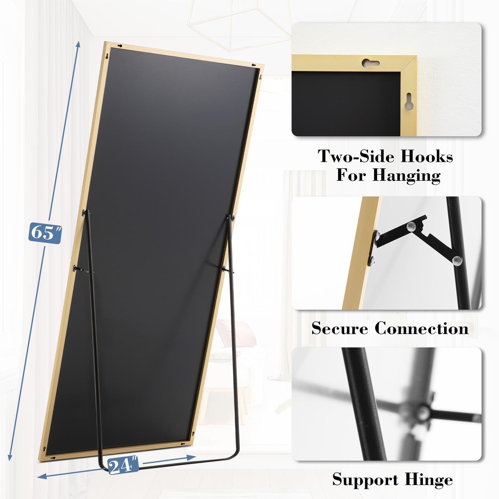 DUMOS Arched Full Length Mirror with Stand 64"x21" Floor Standing Aluminum Frame for Bedroom Body Hanging Leaning Modern Simple Home Decor Shatter-proorf Nano Glass Wall Living Room Cloakroom Black