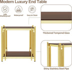 Luxury Gold Square Glass End Table, 19.7" Modern Side Table with Stainless Steel Irregular Leg Clear Tempered Glass Tabletop, Accent Furniture for Living Room, Clear