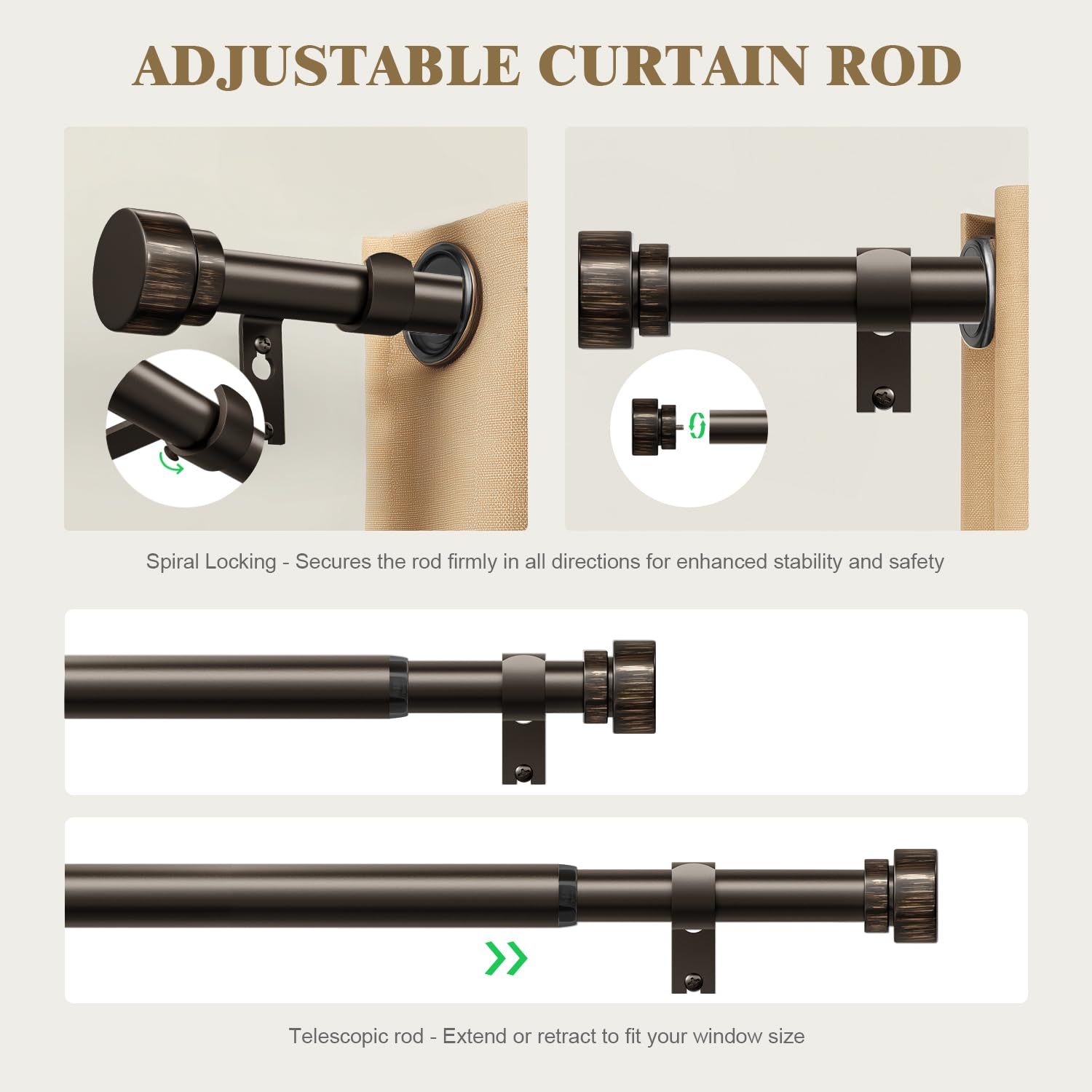 Oneach Heavy Duty Curtain Rods for Windows 72 to 144 Inch, 1 Inch Brass Gold Curtain Rod, Adjustable Length Rod with Metal Finials, Modern Decorative for Bedroom Kitchen Living Room (16 to 150 Inch)
