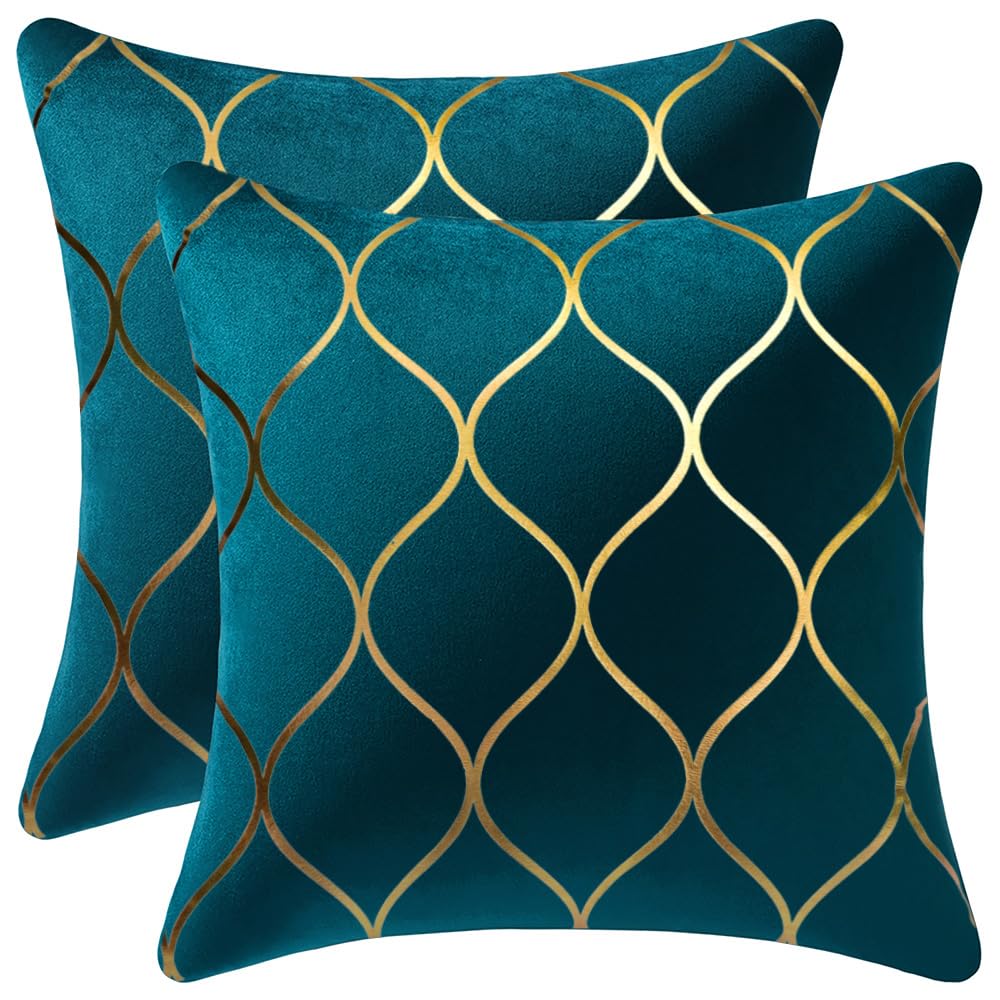 DEZENE 12x20 Inch Gold Velvet Throw Pillow Covers: 2 Pack Rectangular Decorative Pillow Cases for Bedroom Sofa Couch Living Room, Black