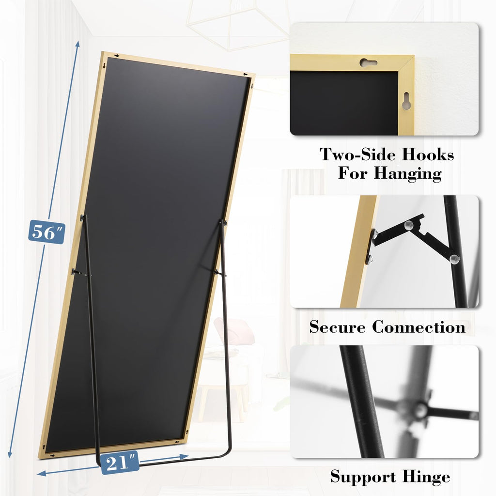 DUMOS Arched Full Length Mirror with Stand 64"x21" Floor Standing Aluminum Frame for Bedroom Body Hanging Leaning Modern Simple Home Decor Shatter-proorf Nano Glass Wall Living Room Cloakroom Black