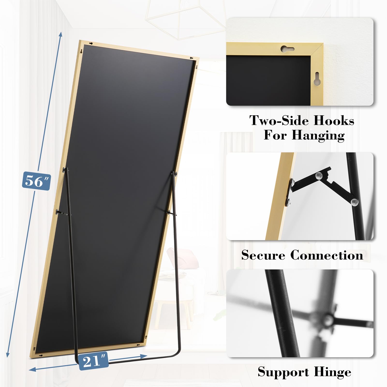 DUMOS Arched Full Length Mirror with Stand 64"x21" Floor Standing Aluminum Frame for Bedroom Body Hanging Leaning Modern Simple Home Decor Shatter-proorf Nano Glass Wall Living Room Cloakroom Black