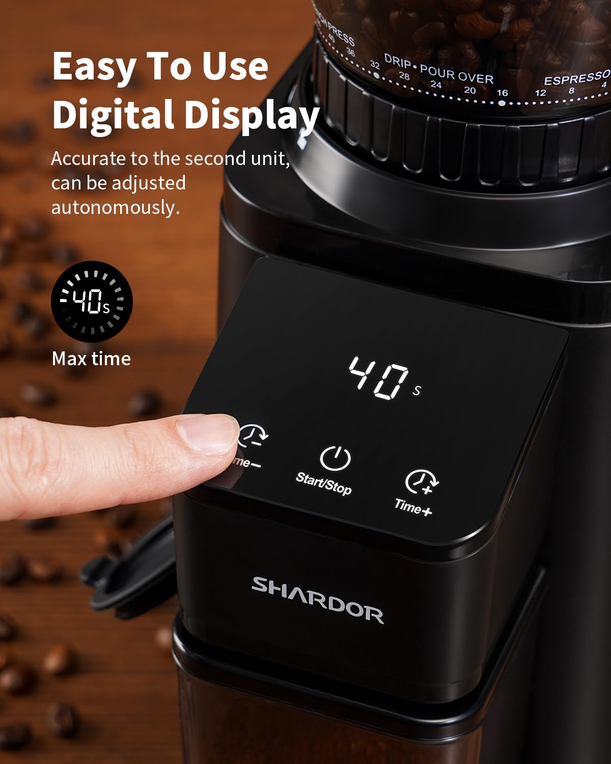 SHARDOR Professional Conical Burr Coffee Grinder, Coffee Bean Grinder with 48 Grind Settings for Espresso, Drip & French Press, Upgraded Anti-Static Technology, Precision Timer, Stainless Steel