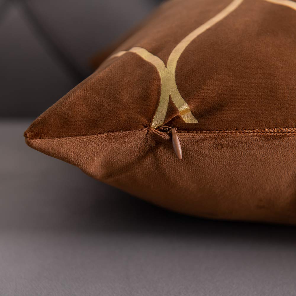 DEZENE 12x20 Inch Gold Velvet Throw Pillow Covers: 2 Pack Rectangular Decorative Pillow Cases for Bedroom Sofa Couch Living Room, Black