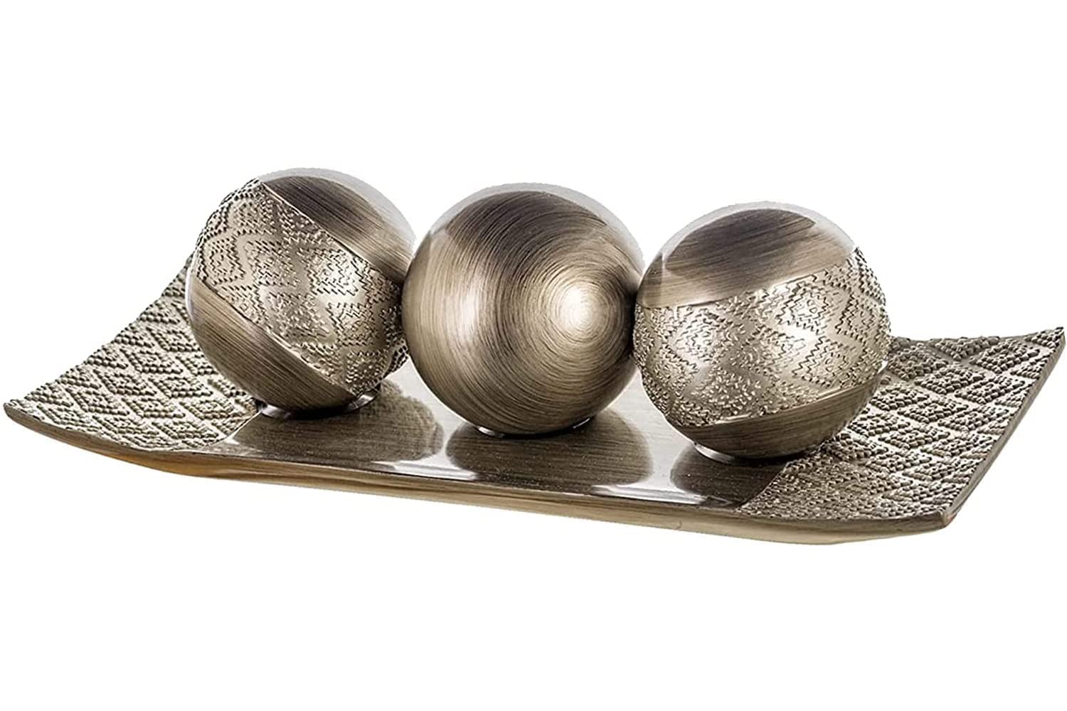 Creative Scents Dublin Silver Decorative Tray and Orbs Balls Set - Centerpiece Bowl with Balls for Dining room Table, Rustic Coffee Table Decor for Living Room Decor, Gift Boxed