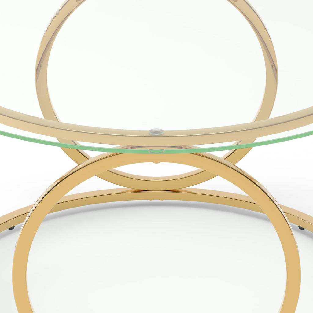 32" Tempered Glass Round Coffee Table Modern Gold Frame Ring Base Single-Layer Circle Living Room Center Tables
