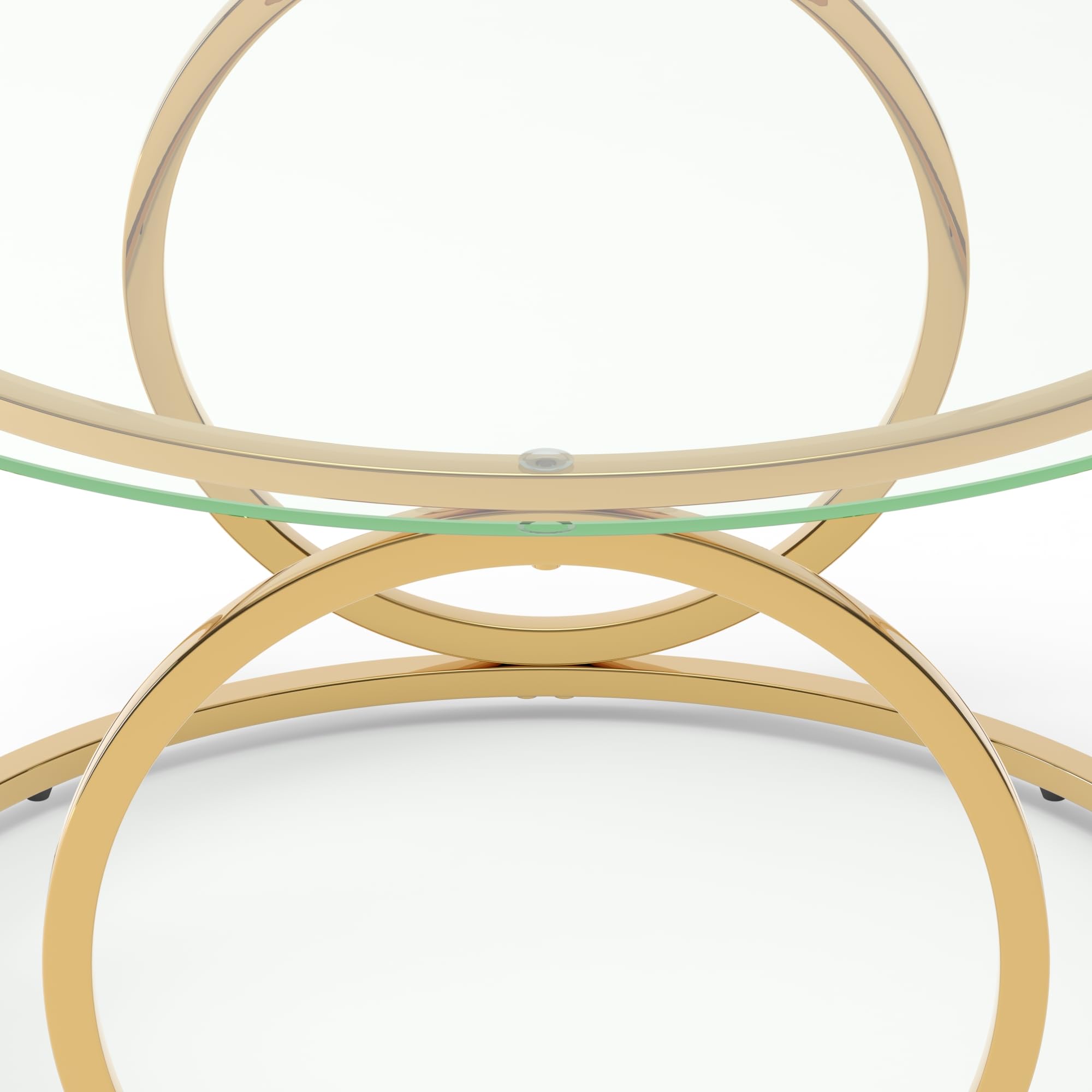 32" Tempered Glass Round Coffee Table Modern Gold Frame Ring Base Single-Layer Circle Living Room Center Tables