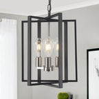Black Gold Chandelier for Dining Room, Modern Farmhouse 3 Light Entryway Pendant Light Fixture Adjustable Geometric Industrial Rustic Foyer Light for Living Room Kitchen Island Hallway Bedroom