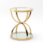 32" Tempered Glass Round Coffee Table Modern Gold Frame Ring Base Single-Layer Circle Living Room Center Tables