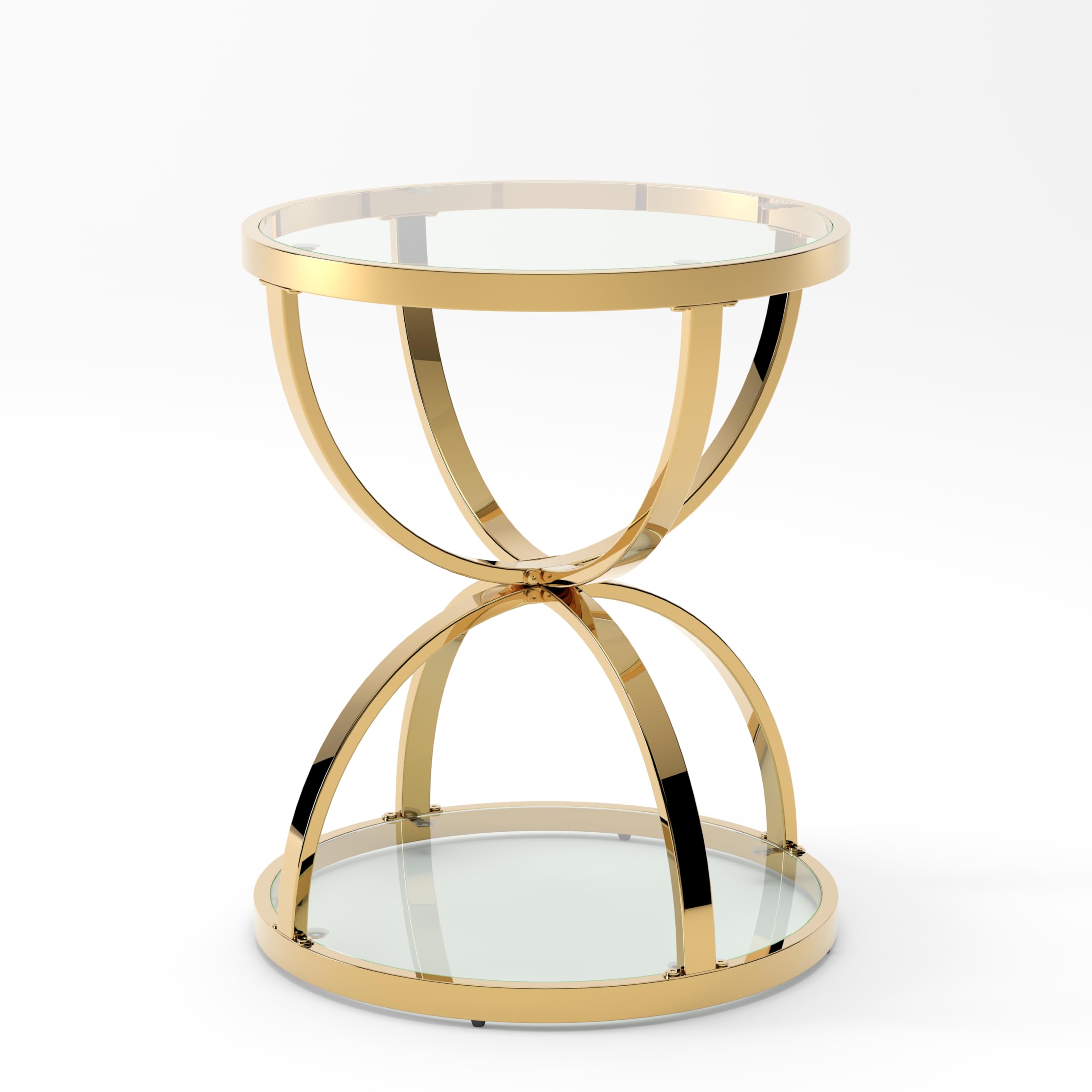 32" Tempered Glass Round Coffee Table Modern Gold Frame Ring Base Single-Layer Circle Living Room Center Tables