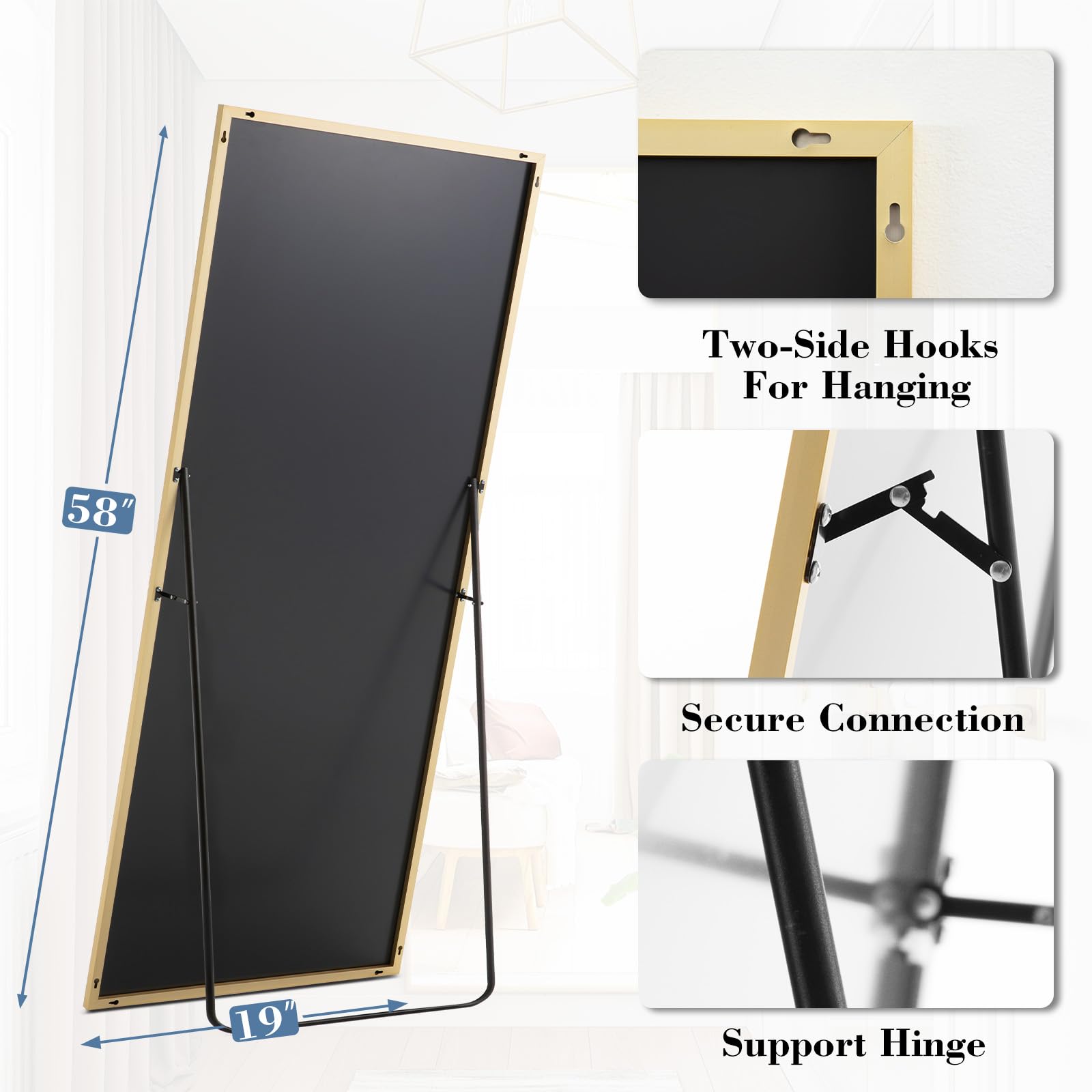 DUMOS Arched Full Length Mirror with Stand 64"x21" Floor Standing Aluminum Frame for Bedroom Body Hanging Leaning Modern Simple Home Decor Shatter-proorf Nano Glass Wall Living Room Cloakroom Black