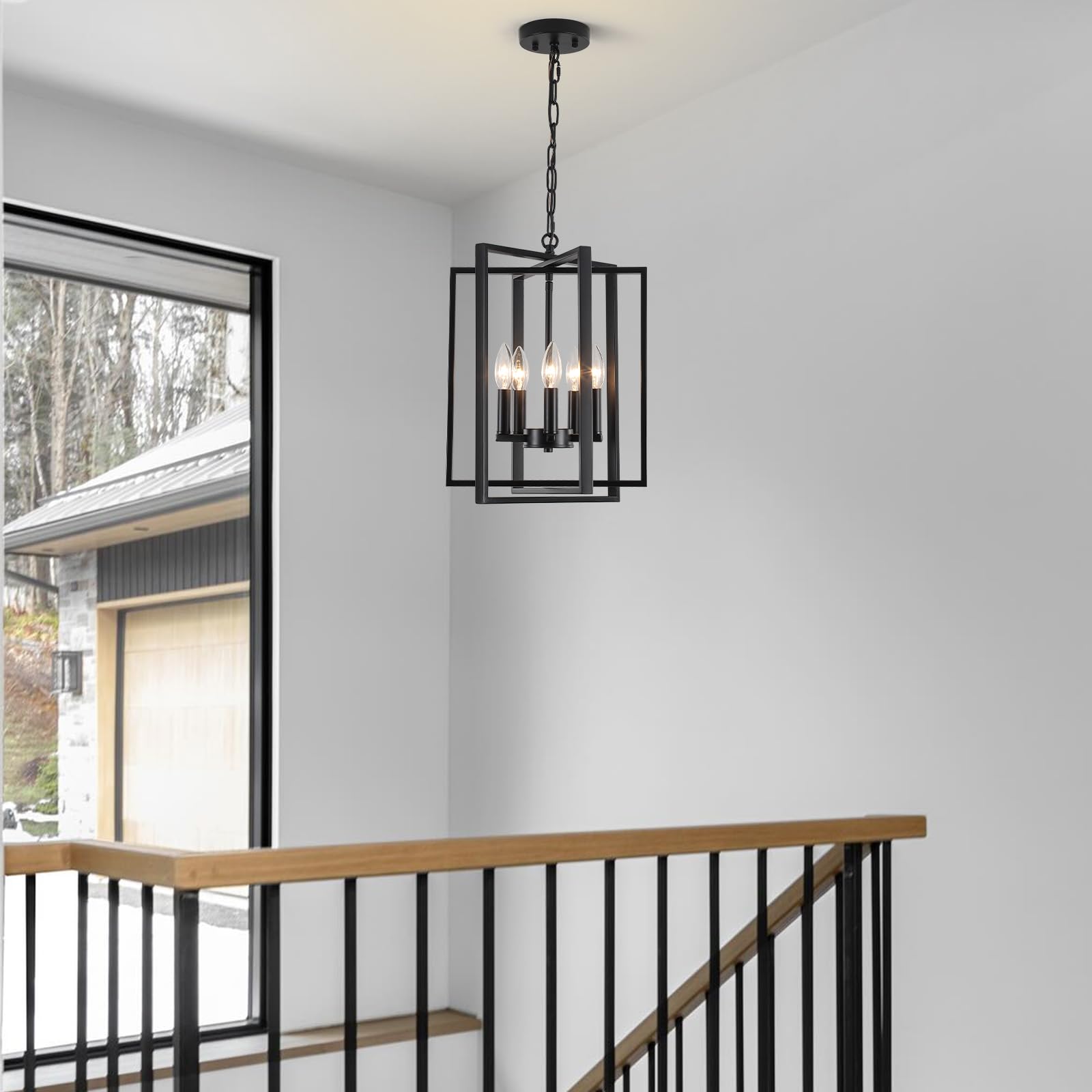 Black Gold Chandelier for Dining Room, Modern Farmhouse 3 Light Entryway Pendant Light Fixture Adjustable Geometric Industrial Rustic Foyer Light for Living Room Kitchen Island Hallway Bedroom
