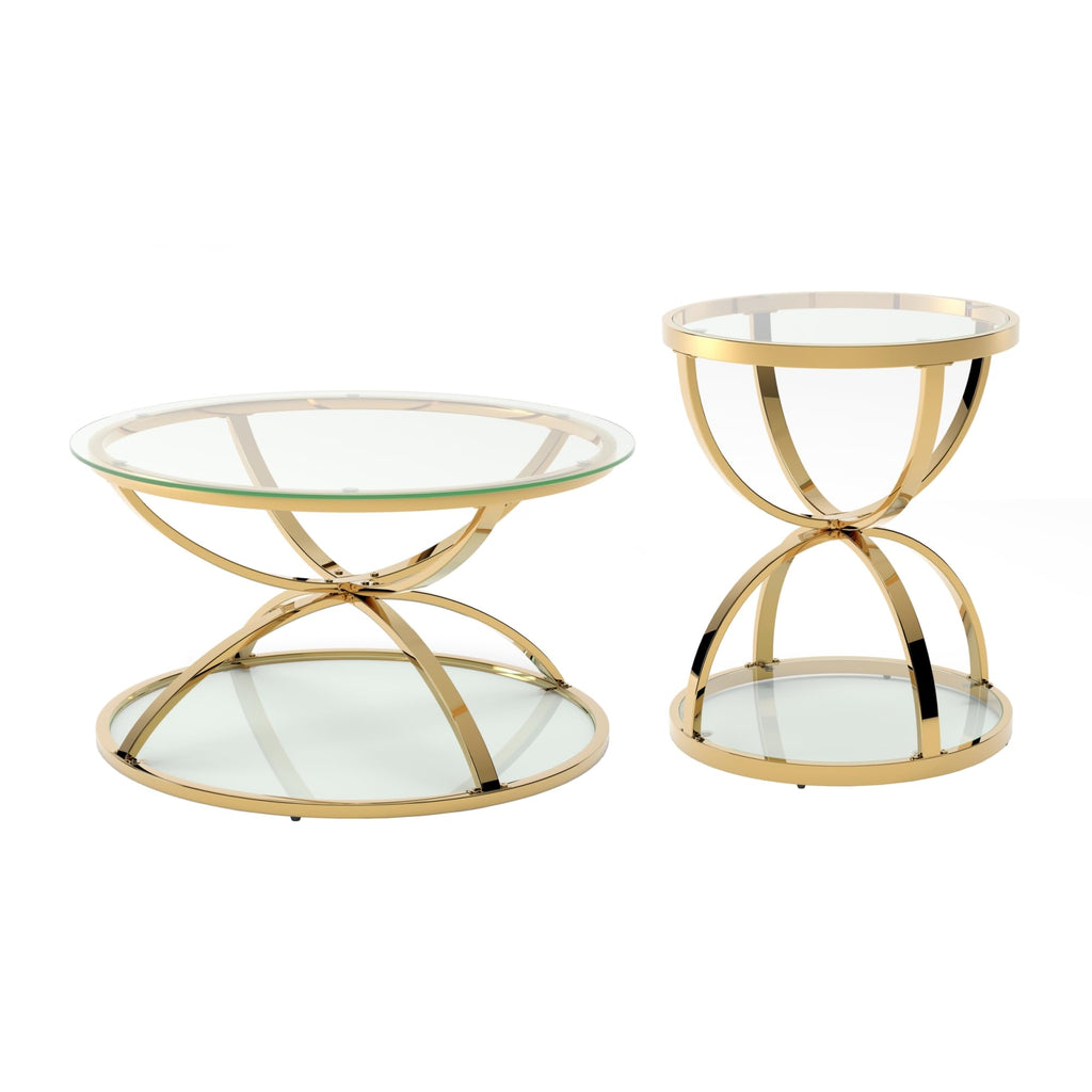 32" Tempered Glass Round Coffee Table Modern Gold Frame Ring Base Single-Layer Circle Living Room Center Tables