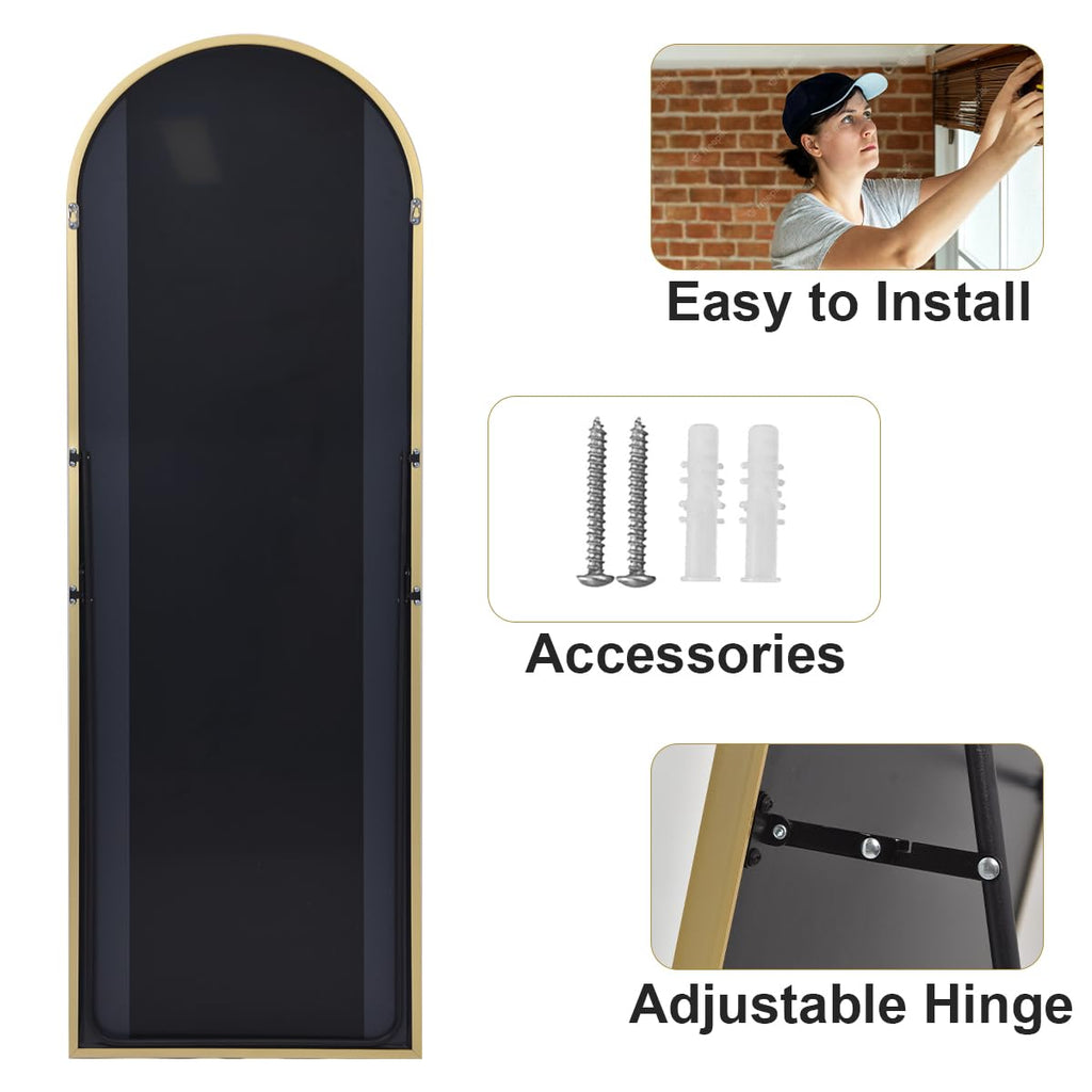 HARRITPURE 64"x21" Arched Full Length Mirror Floor Mirrors with Aluminum Alloy Frame Free-Standing Wall Mounted or Leaning Large Bedroom Dressing Mirror Modern & Contemporary Decor for Home,Black