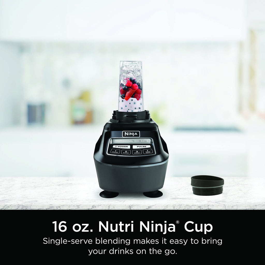 Ninja Kitchen System | All-in-One Food Processor & Blender for Smoothies | Includes Pitcher, (2) 16 oz. To-Go Cups & 8-Cup Bowl | Makes Salsa, Dough, Shakes, & Frozen Drinks | 1500W | Black | BL770