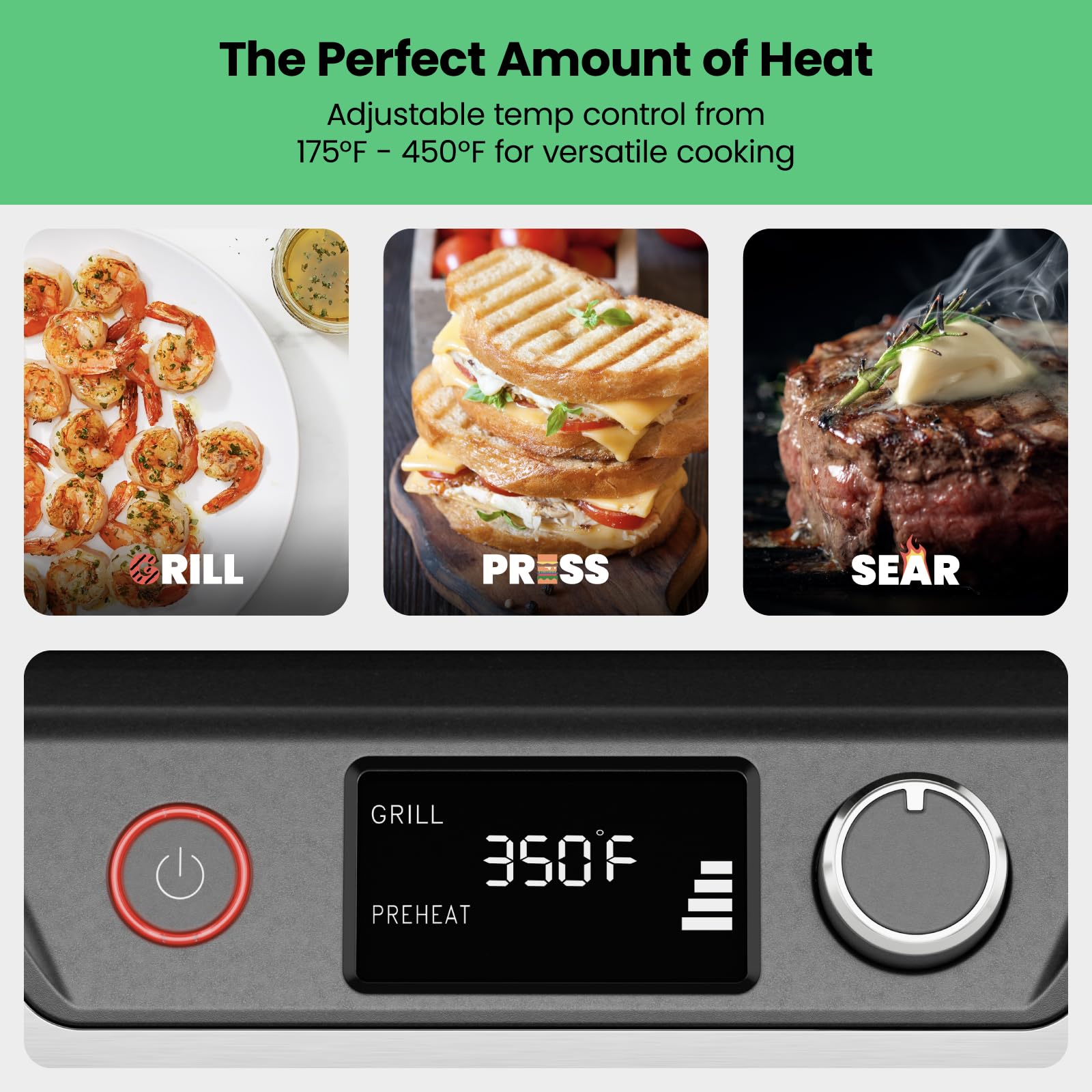 Chefman Panini Press Grill and Gourmet Sandwich Maker Non-Stick Coated Plates, Opens 180 Degrees to Fit Any Type or Size of Food, Stainless Steel Surface and Removable Drip Tray, 4 Slice, Black