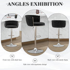 ABET Gold Bar Stool Set of 2, Velvet Swivel Barstools, Height Adjustable Counter Stools with Woven Back, Upholstered Modern Luxury Kitchen Stools with Footrest for Cafe, Pub, Black
