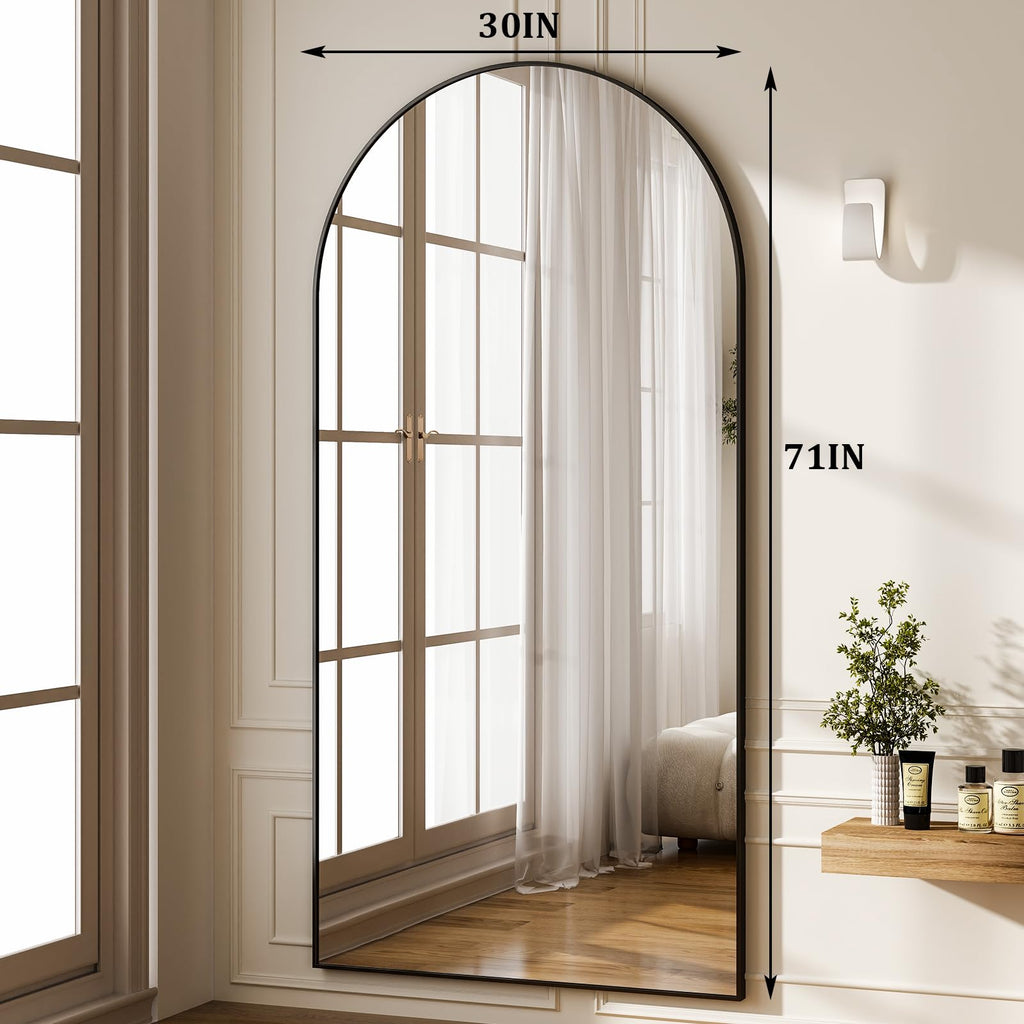 HARRITPURE 64"x21" Arched Full Length Mirror Floor Mirrors with Aluminum Alloy Frame Free-Standing Wall Mounted or Leaning Large Bedroom Dressing Mirror Modern & Contemporary Decor for Home,Black