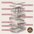 Country Kitchen Nonstick Stackable Bakeware Set - Durable, Easy Release Baking Set- 22 Pc. Includes Silicone Muffin Cups