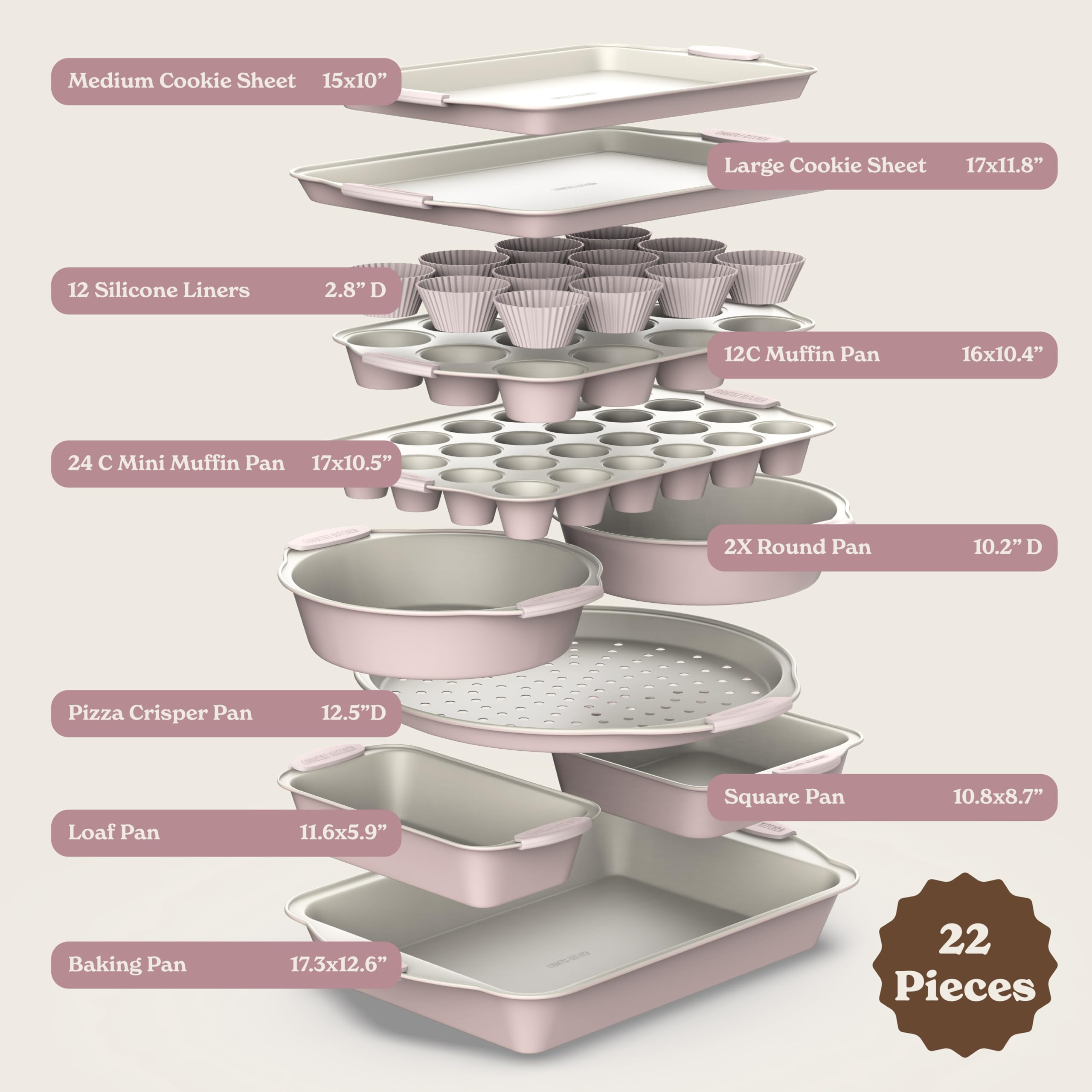 Country Kitchen Nonstick Stackable Bakeware Set - Durable, Easy Release Baking Set- 22 Pc. Includes Silicone Muffin Cups