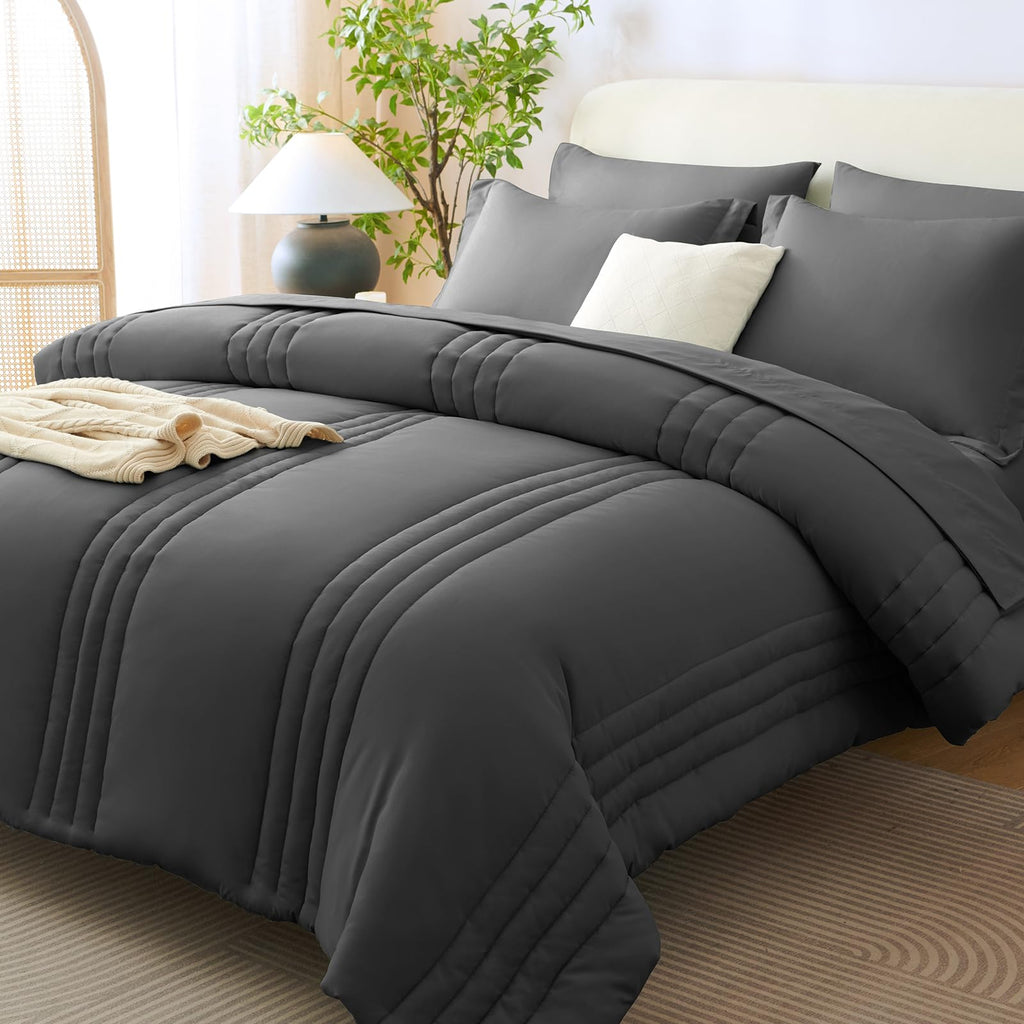 CozyLux Queen Size Comforter Sets - 7 Piece Bed in a Bag Olive Green Comforter Set with Sheets Luxury Bed Set All Seasons, Soft Bedding Set with Down Alternative Comforter, Sheets, Pillowcases & Shams