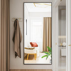 DUMOS Arched Full Length Mirror with Stand 64"x21" Floor Standing Aluminum Frame for Bedroom Body Hanging Leaning Modern Simple Home Decor Shatter-proorf Nano Glass Wall Living Room Cloakroom Black