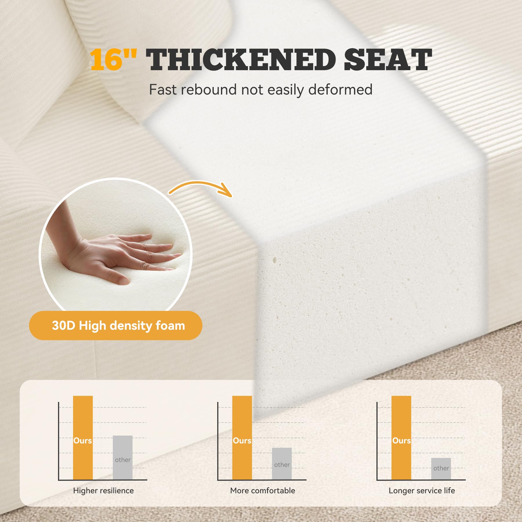 126" Curved Modular Sectional Sofa, Modern Boneless Couches for Living Room,No Assembly Required Cloud Couch,Brown Corduroy Fabric,1 PCS