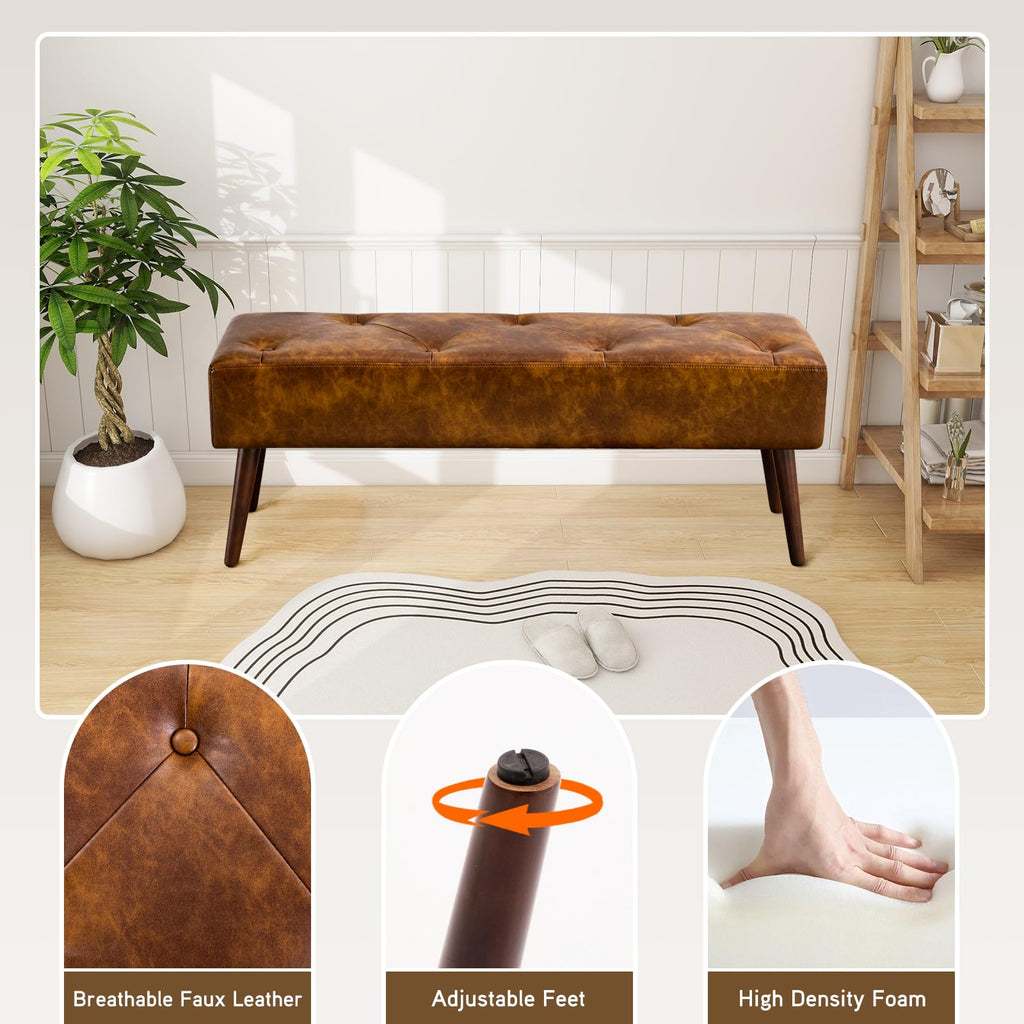 Furnimart 44 Inch Green Velvet Bench Ottoman Comfortable Footrest Stool Table Bench Dining Bench Tufting Bench Indoor Bench with Gold Legs for Living Room Bedroom Entryway (Velvet-Green)