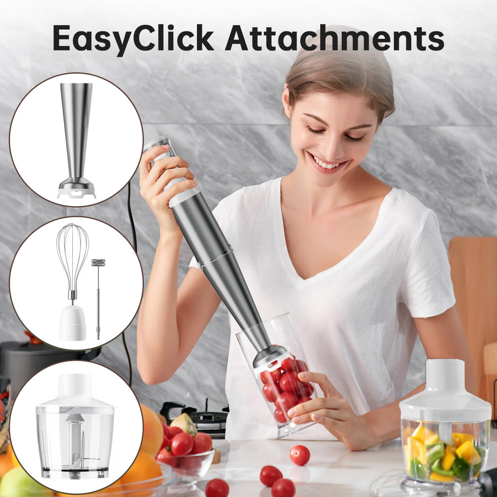 Turelar Immersion Blender Handheld Corded Hand Blenders Set 1100W, Trigger Variable Speed 5 in 1 Stick Emulsifier with Chopper, Whisk and Frother for Soup, Baby Food and Smoothies, Navy Blue