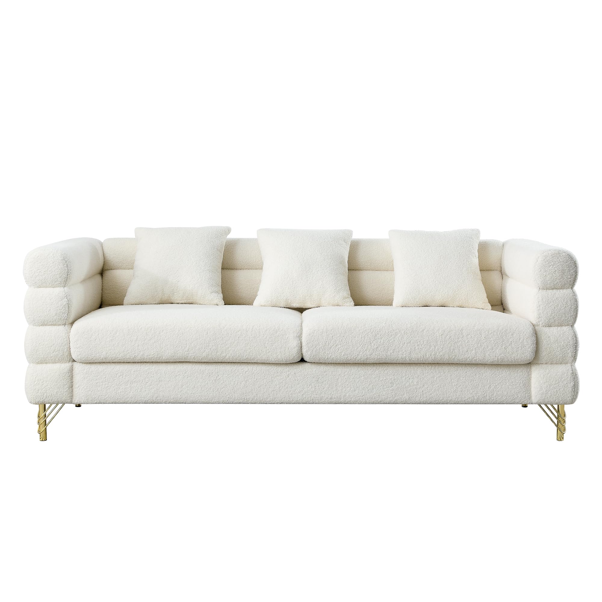 mikibama Modern Teddy Sectional Sofa, 81 Inch Oversized Sofa Couch, Luxury 3 Seater Deep Couch with 3 Pillows and Gold Metal Legs for Living Room, Bedroom, Apartment (Black)